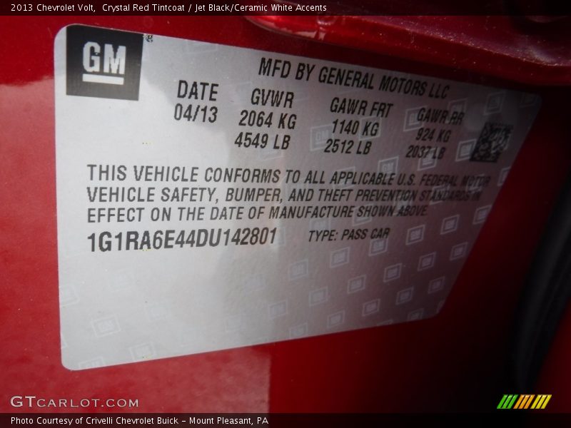 Crystal Red Tintcoat / Jet Black/Ceramic White Accents 2013 Chevrolet Volt