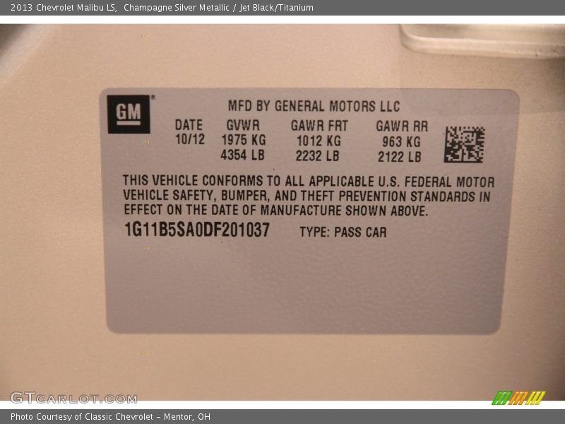 Champagne Silver Metallic / Jet Black/Titanium 2013 Chevrolet Malibu LS