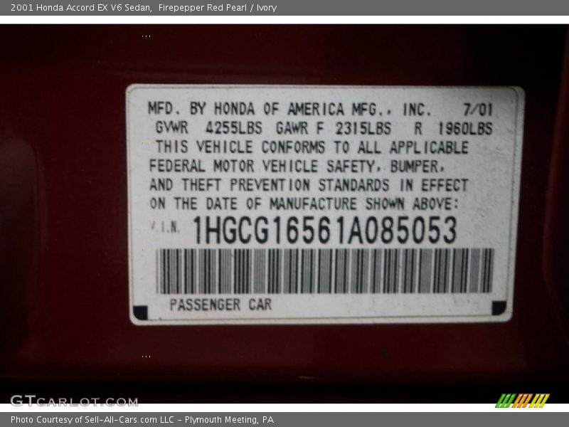 Firepepper Red Pearl / Ivory 2001 Honda Accord EX V6 Sedan