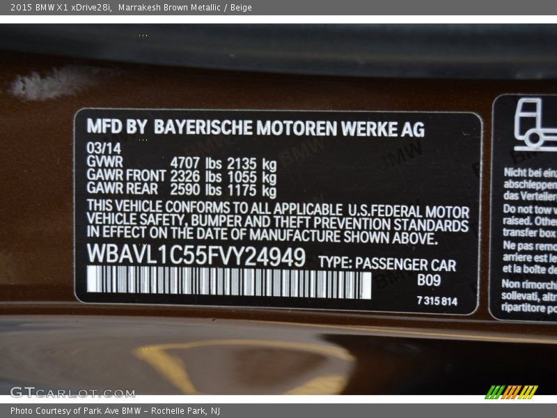 Marrakesh Brown Metallic / Beige 2015 BMW X1 xDrive28i