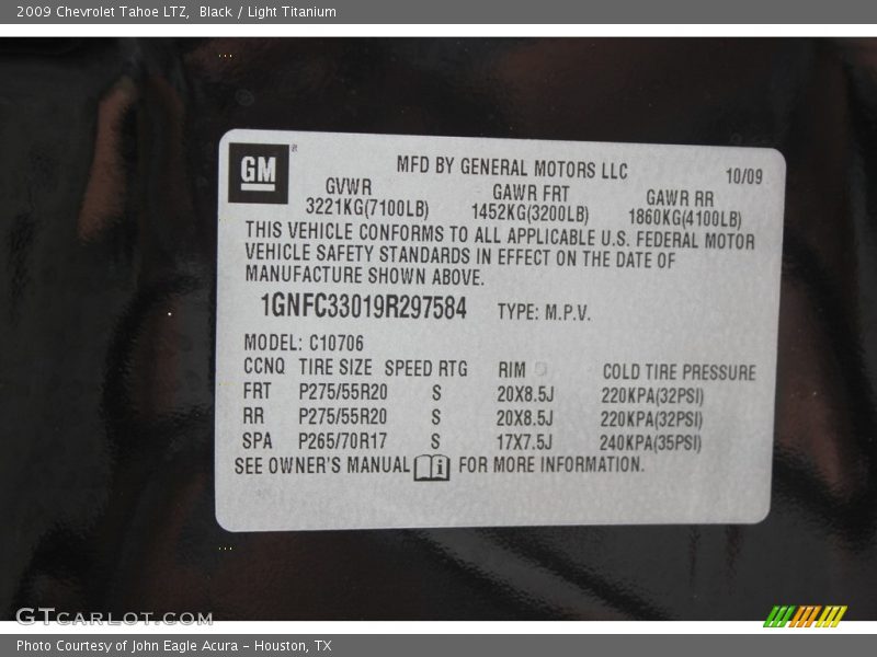 Black / Light Titanium 2009 Chevrolet Tahoe LTZ