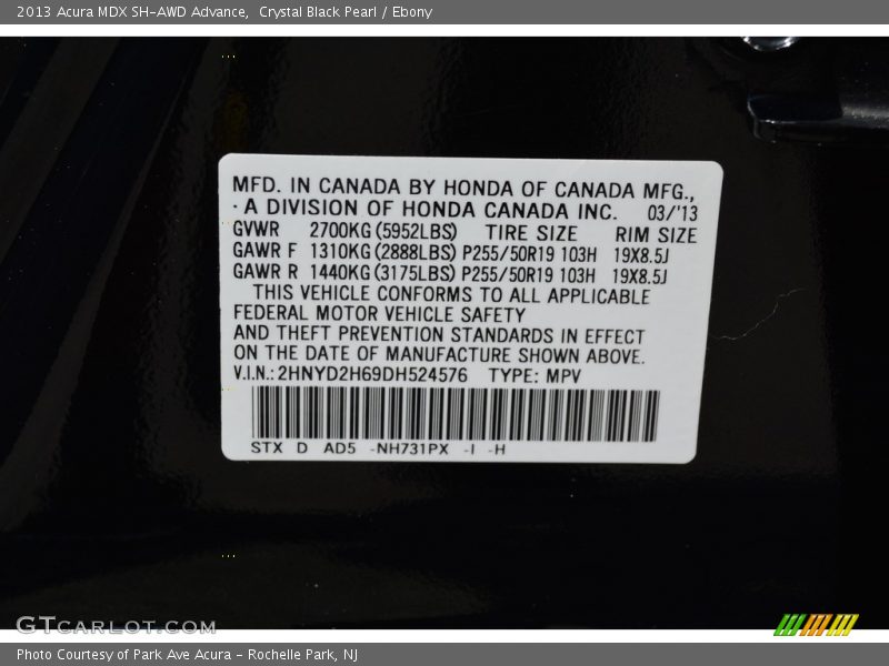 Crystal Black Pearl / Ebony 2013 Acura MDX SH-AWD Advance