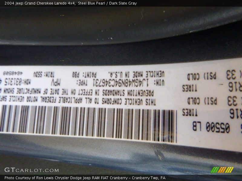 Steel Blue Pearl / Dark Slate Gray 2004 Jeep Grand Cherokee Laredo 4x4