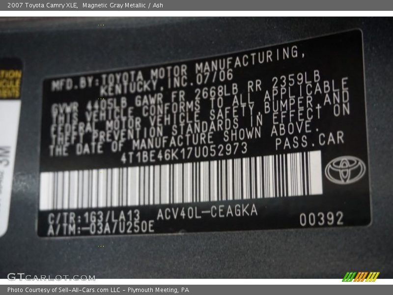 Magnetic Gray Metallic / Ash 2007 Toyota Camry XLE