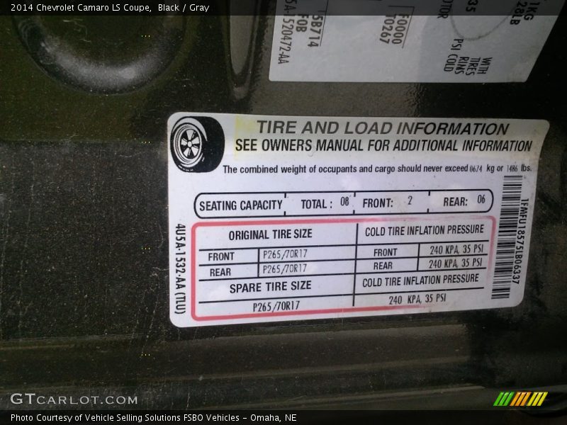 Black / Gray 2014 Chevrolet Camaro LS Coupe