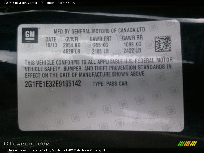 Black / Gray 2014 Chevrolet Camaro LS Coupe
