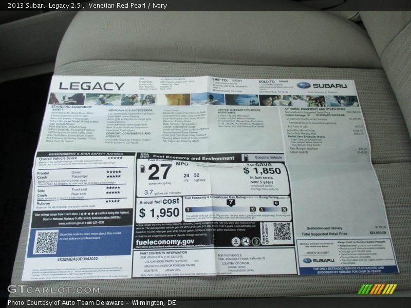 Venetian Red Pearl / Ivory 2013 Subaru Legacy 2.5i