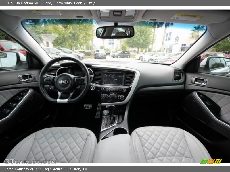 Snow White Pearl / Gray 2015 Kia Optima SXL Turbo