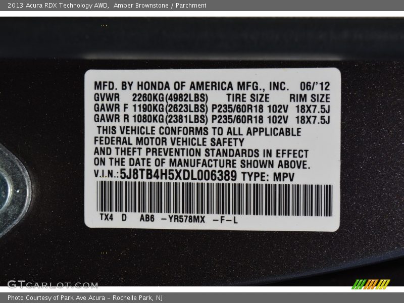Amber Brownstone / Parchment 2013 Acura RDX Technology AWD