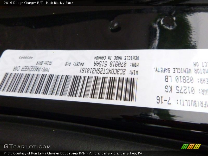 Pitch Black / Black 2016 Dodge Charger R/T