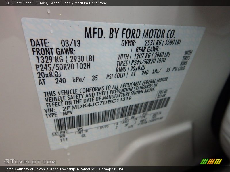 White Suede / Medium Light Stone 2013 Ford Edge SEL AWD