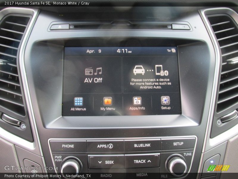 Monaco White / Gray 2017 Hyundai Santa Fe SE