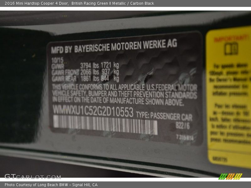 British Racing Green II Metallic / Carbon Black 2016 Mini Hardtop Cooper 4 Door