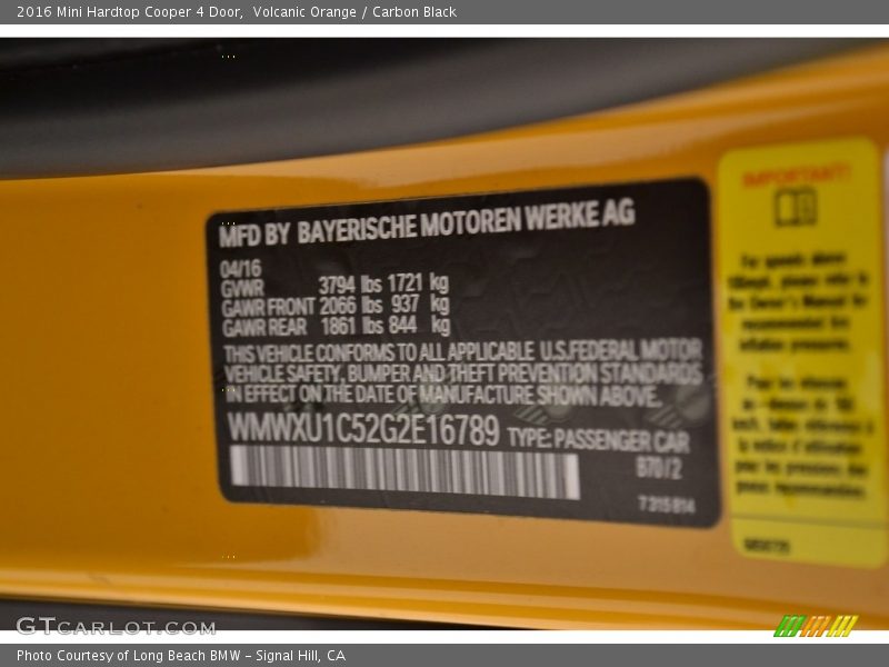 Volcanic Orange / Carbon Black 2016 Mini Hardtop Cooper 4 Door