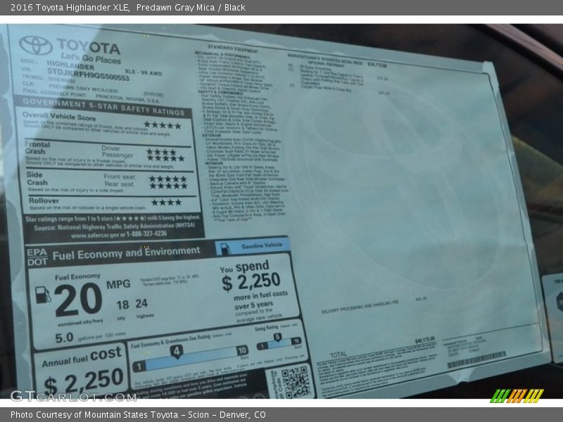 Predawn Gray Mica / Black 2016 Toyota Highlander XLE