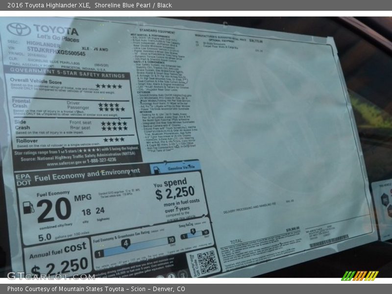 Shoreline Blue Pearl / Black 2016 Toyota Highlander XLE