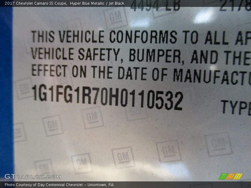 Hyper Blue Metallic / Jet Black 2017 Chevrolet Camaro SS Coupe