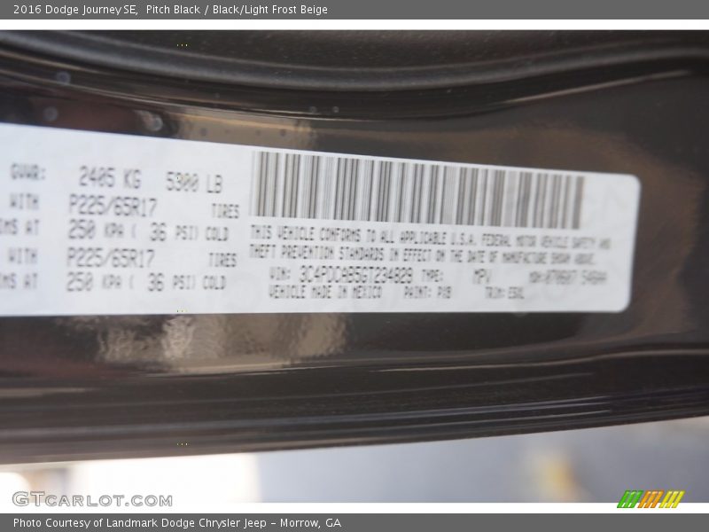 Pitch Black / Black/Light Frost Beige 2016 Dodge Journey SE