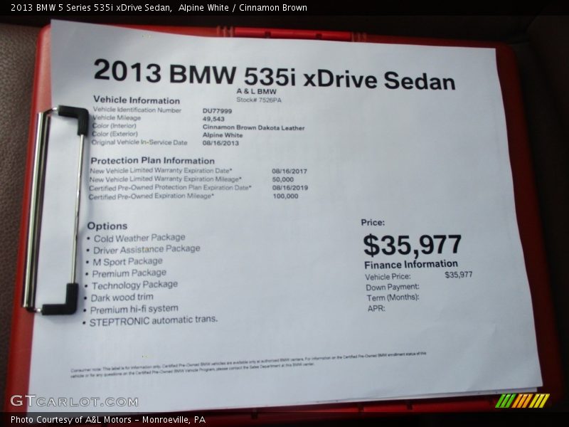 Alpine White / Cinnamon Brown 2013 BMW 5 Series 535i xDrive Sedan