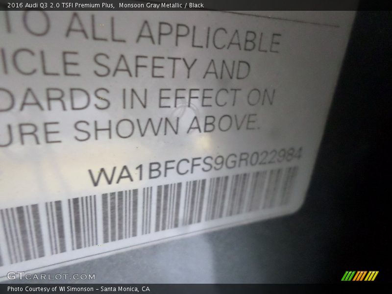 Monsoon Gray Metallic / Black 2016 Audi Q3 2.0 TSFI Premium Plus