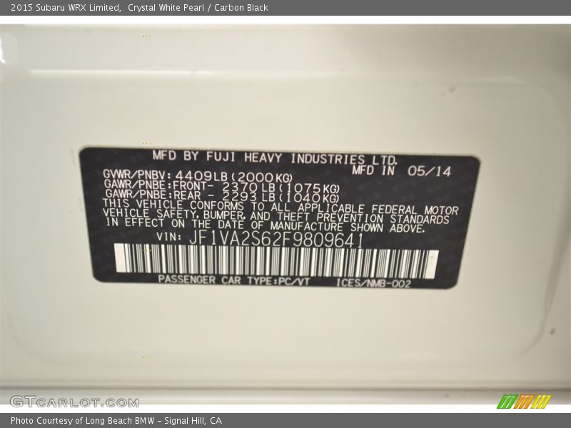 Crystal White Pearl / Carbon Black 2015 Subaru WRX Limited