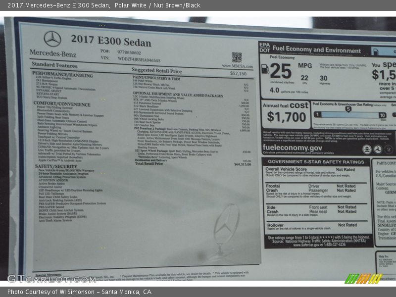 Polar White / Nut Brown/Black 2017 Mercedes-Benz E 300 Sedan
