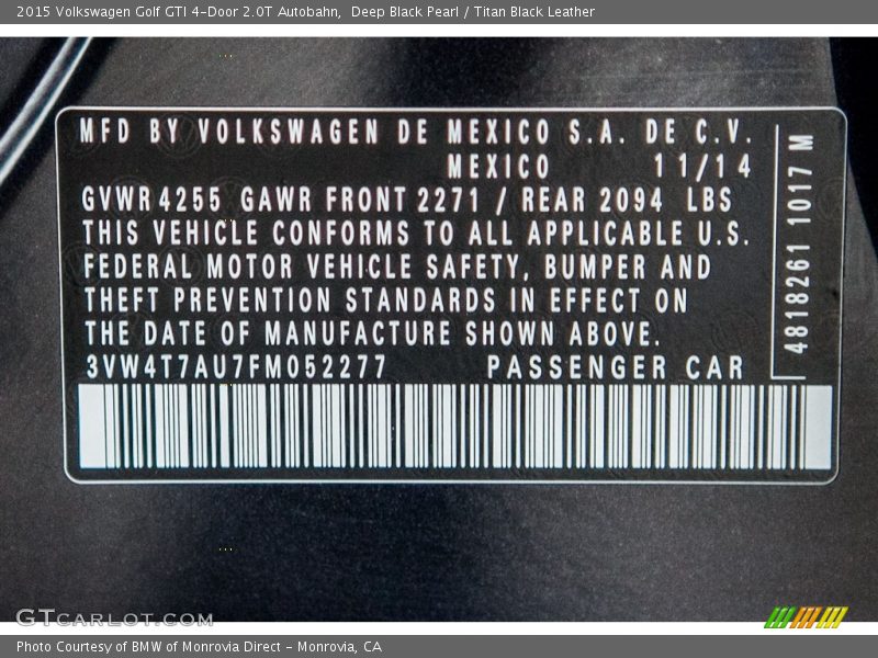 Deep Black Pearl / Titan Black Leather 2015 Volkswagen Golf GTI 4-Door 2.0T Autobahn