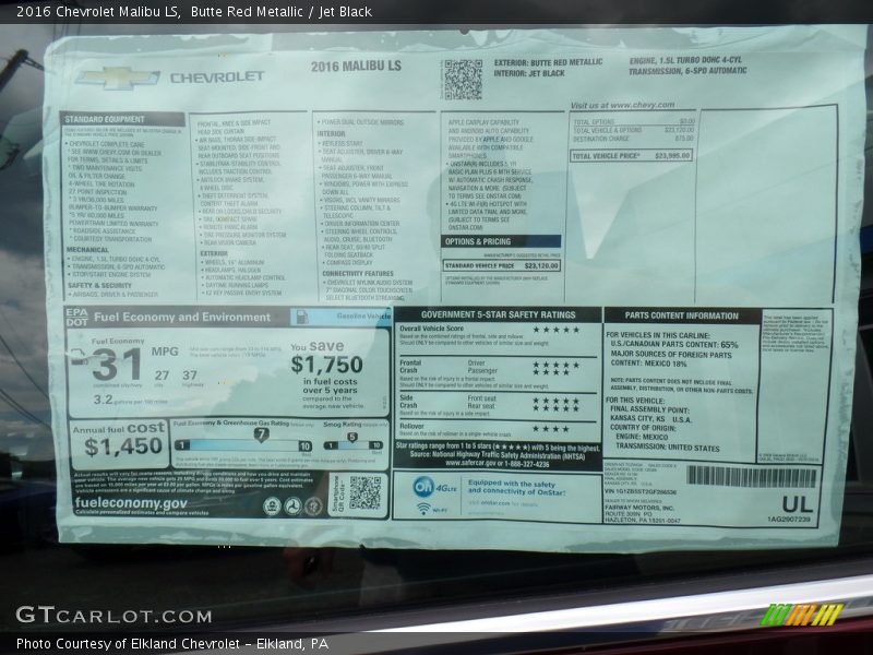 Butte Red Metallic / Jet Black 2016 Chevrolet Malibu LS