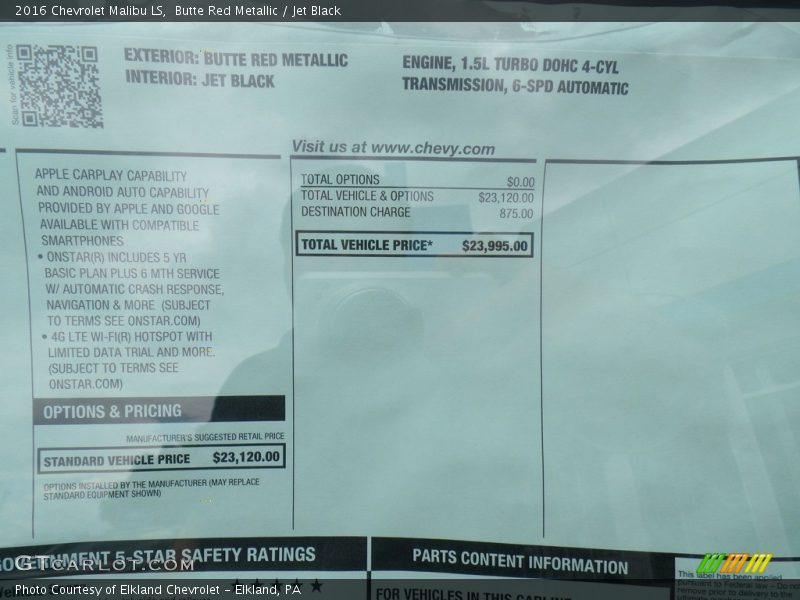 Butte Red Metallic / Jet Black 2016 Chevrolet Malibu LS