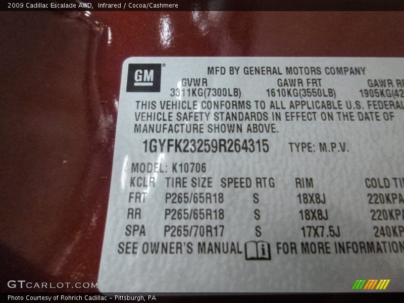Infrared / Cocoa/Cashmere 2009 Cadillac Escalade AWD