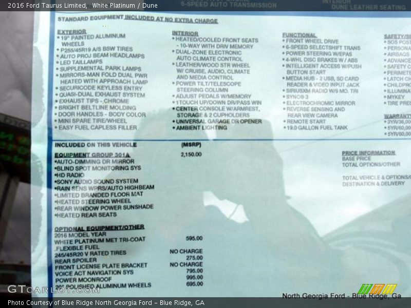 White Platinum / Dune 2016 Ford Taurus Limited