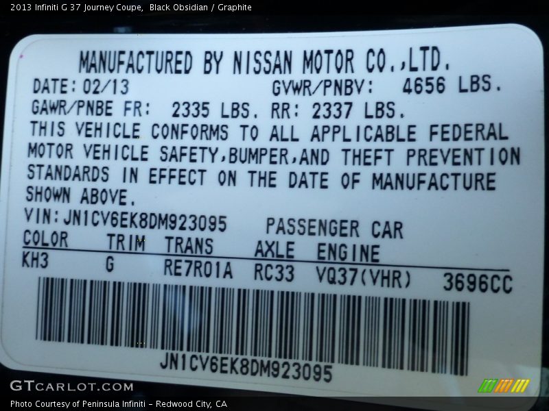 Black Obsidian / Graphite 2013 Infiniti G 37 Journey Coupe