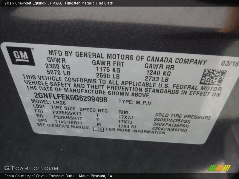 Tungsten Metallic / Jet Black 2016 Chevrolet Equinox LT AWD