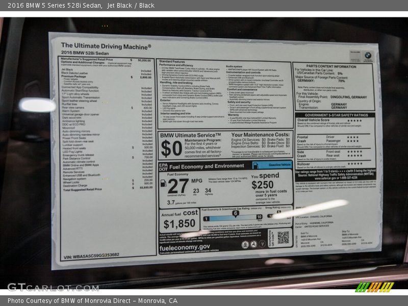 Jet Black / Black 2016 BMW 5 Series 528i Sedan