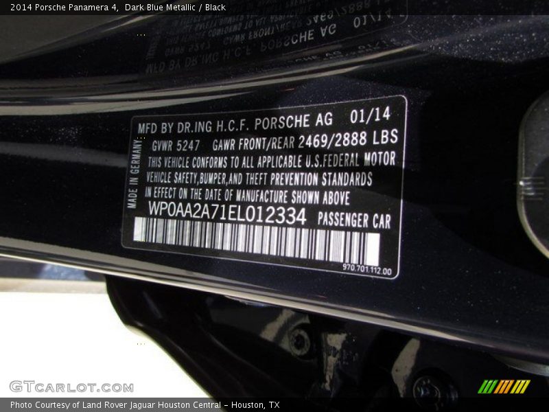 Dark Blue Metallic / Black 2014 Porsche Panamera 4