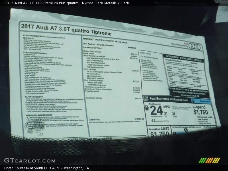  2017 A7 3.0 TFSI Premium Plus quattro Window Sticker