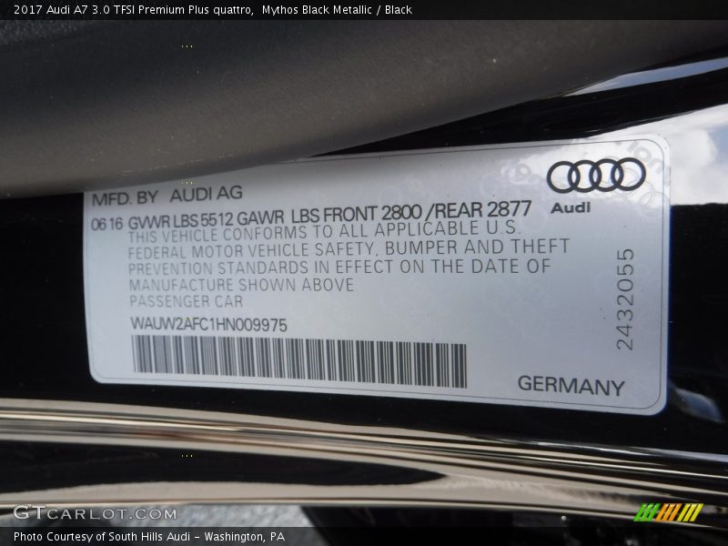 Mythos Black Metallic / Black 2017 Audi A7 3.0 TFSI Premium Plus quattro