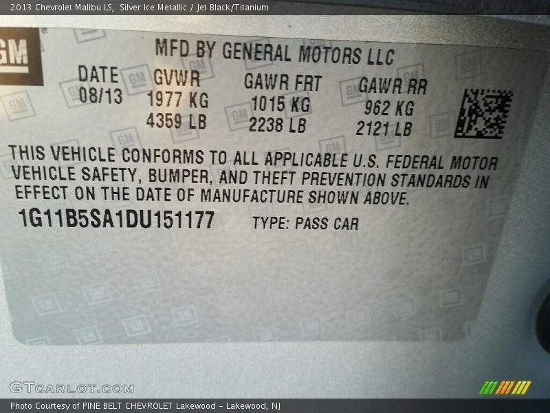 Silver Ice Metallic / Jet Black/Titanium 2013 Chevrolet Malibu LS