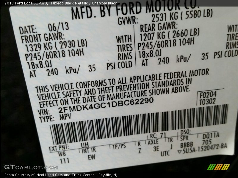 Tuxedo Black Metallic / Charcoal Black 2013 Ford Edge SE AWD