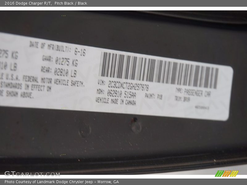 Pitch Black / Black 2016 Dodge Charger R/T