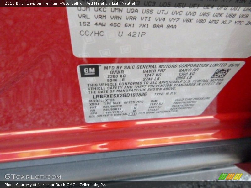 Saffron Red Metallic / Light Neutral 2016 Buick Envision Premium AWD