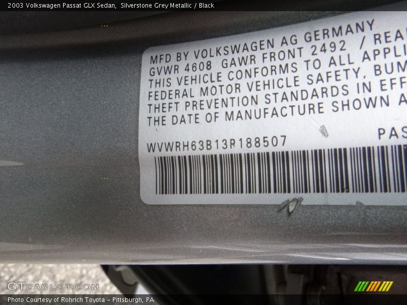 Silverstone Grey Metallic / Black 2003 Volkswagen Passat GLX Sedan