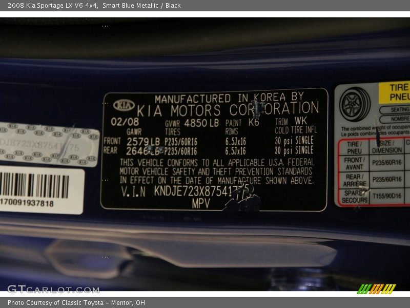 Smart Blue Metallic / Black 2008 Kia Sportage LX V6 4x4