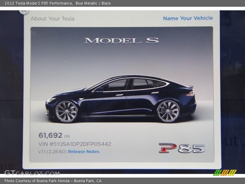 Blue Metallic / Black 2013 Tesla Model S P85 Performance