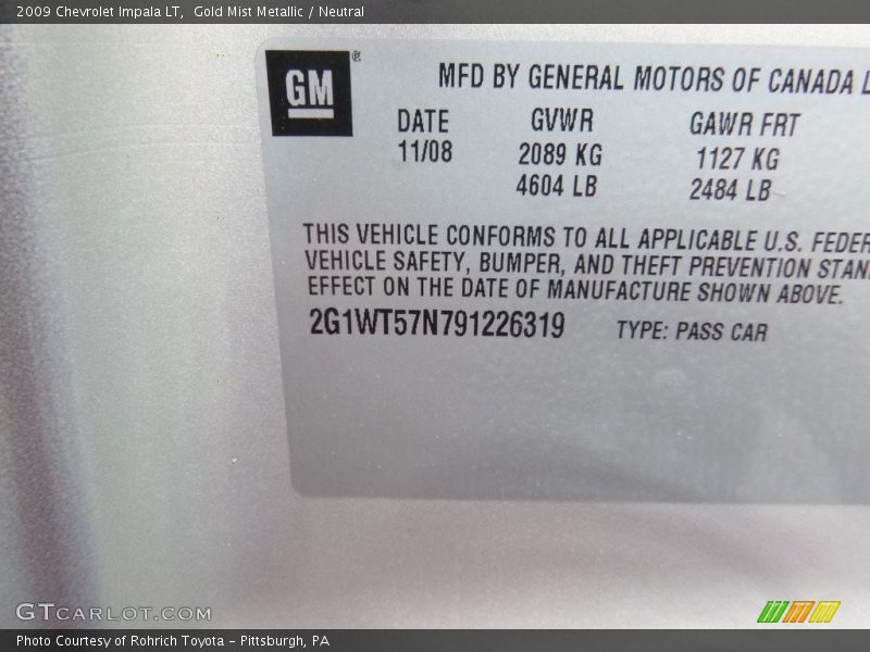 Gold Mist Metallic / Neutral 2009 Chevrolet Impala LT