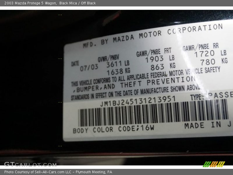 Black Mica / Off Black 2003 Mazda Protege 5 Wagon