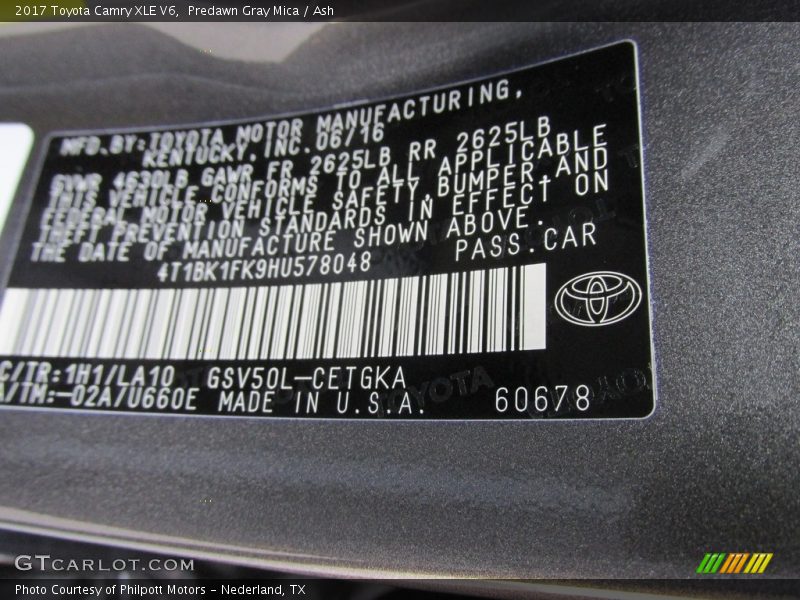 2017 Camry XLE V6 Predawn Gray Mica Color Code 1H1