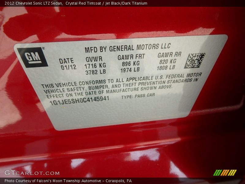 Crystal Red Tintcoat / Jet Black/Dark Titanium 2012 Chevrolet Sonic LTZ Sedan