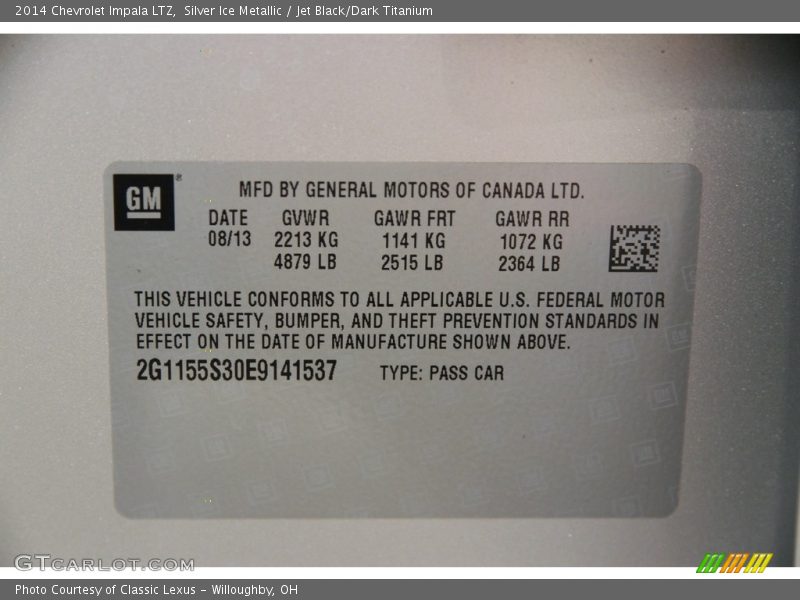 Silver Ice Metallic / Jet Black/Dark Titanium 2014 Chevrolet Impala LTZ