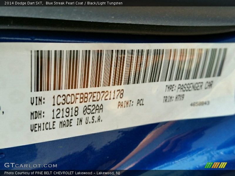 Blue Streak Pearl Coat / Black/Light Tungsten 2014 Dodge Dart SXT